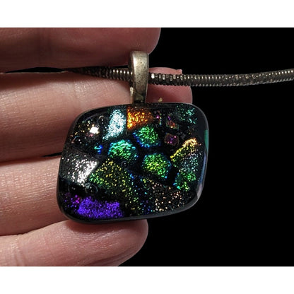 Rainbow Dichroic Glass  Pendant Necklace