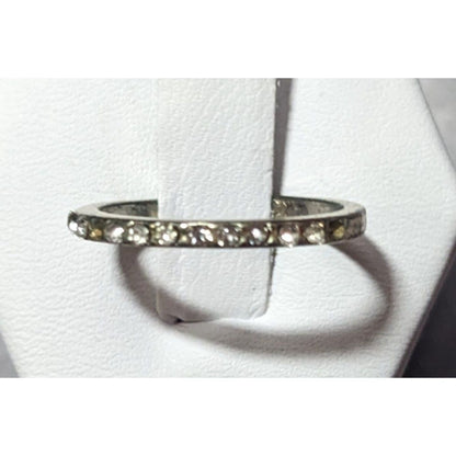 Minimalist Silver Tone Rhinestone Fashion Ring Size 6 1/2