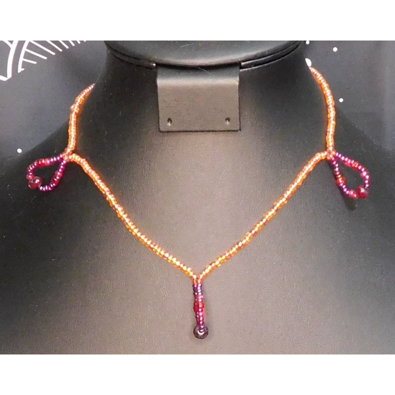 Unique Orange And Red Glass Beaded Loop Necklace