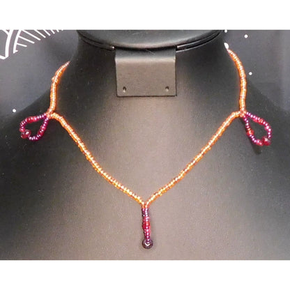 Unique Orange And Red Glass Beaded Loop Necklace