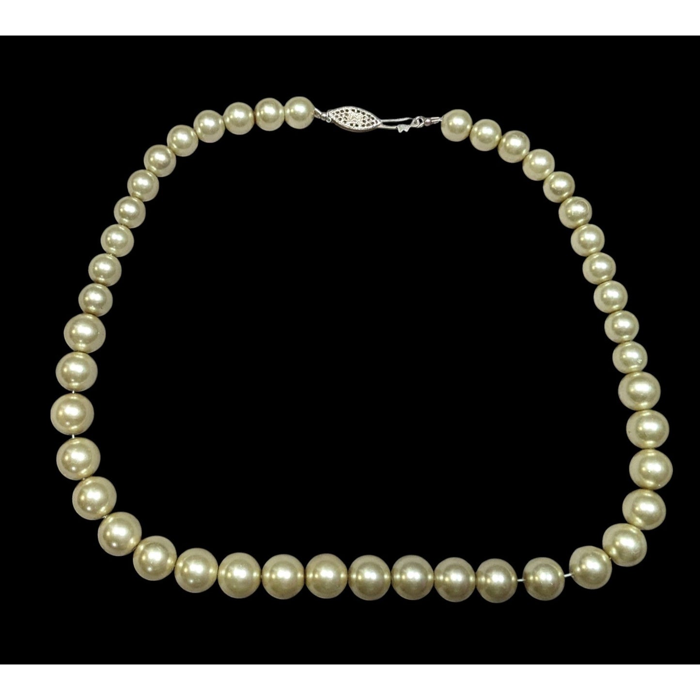 Vintage Elegant Tan Faux Pearl Necklace With Sterling Silver Clasp