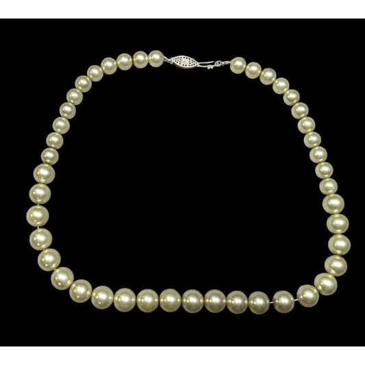 Vintage Elegant Tan Faux Pearl Necklace With Sterling Silver Clasp