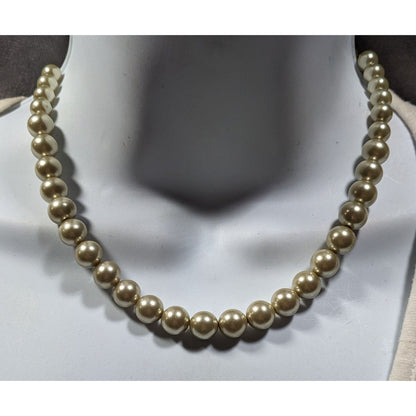 Vintage Elegant Tan Faux Pearl Necklace With Sterling Silver Clasp