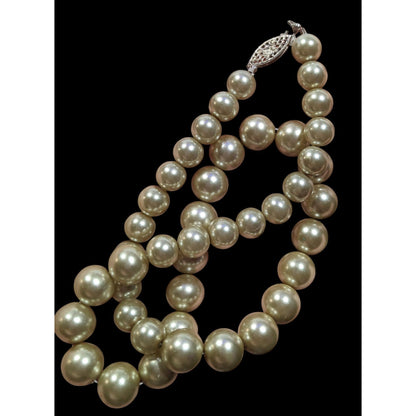 Vintage Elegant Tan Faux Pearl Necklace With Sterling Silver Clasp