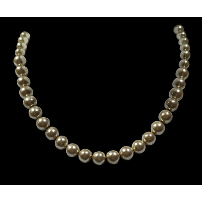 Vintage Elegant Tan Faux Pearl Necklace With Sterling Silver Clasp