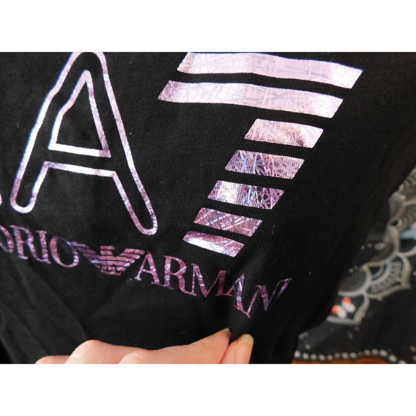 Emporio Armani Holographic Logo Black And Purple Shirt