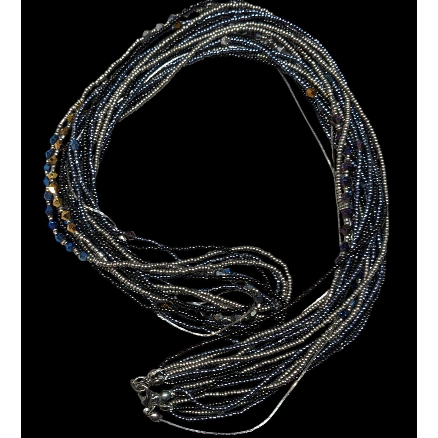 Gothic Black And Silver Tone Layered Glass Beaded Necklace
