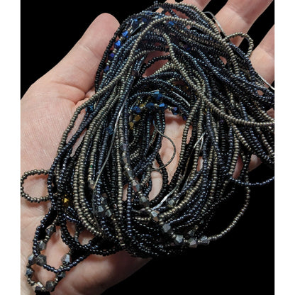 Gothic Black And Silver Tone Layered Glass Beaded Necklace