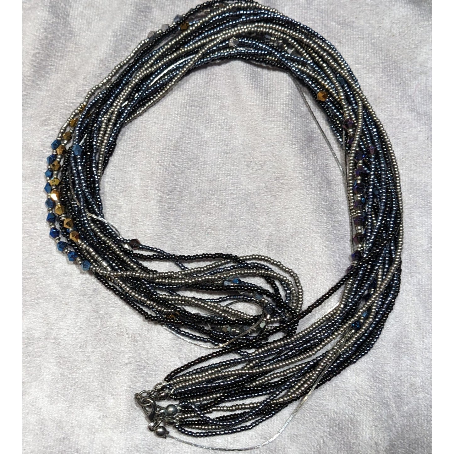 Gothic Black And Silver Tone Layered Glass Beaded Necklace
