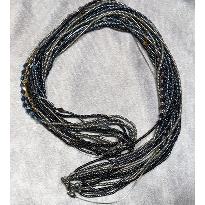 Gothic Black And Silver Tone Layered Glass Beaded Necklace