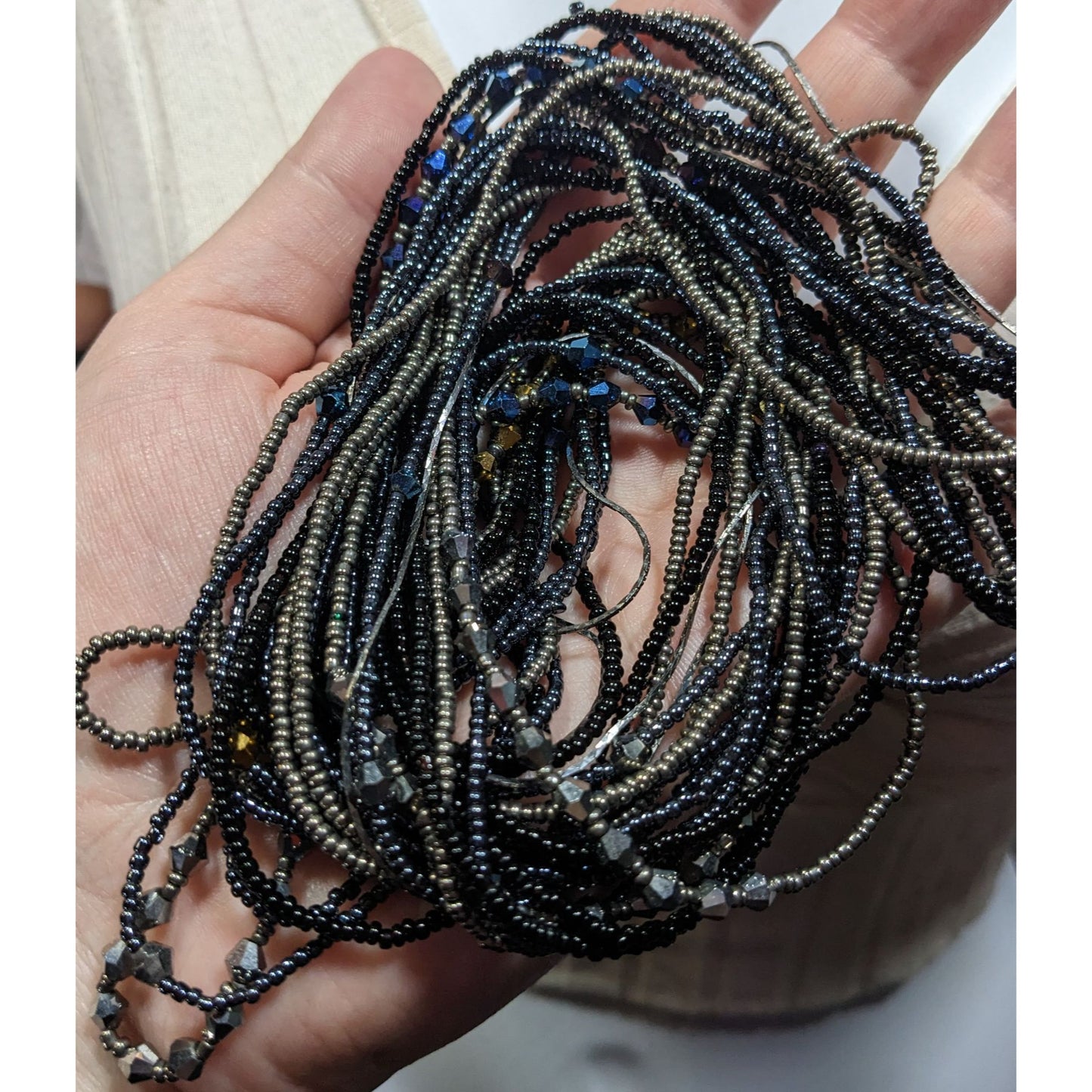 Gothic Black And Silver Tone Layered Glass Beaded Necklace