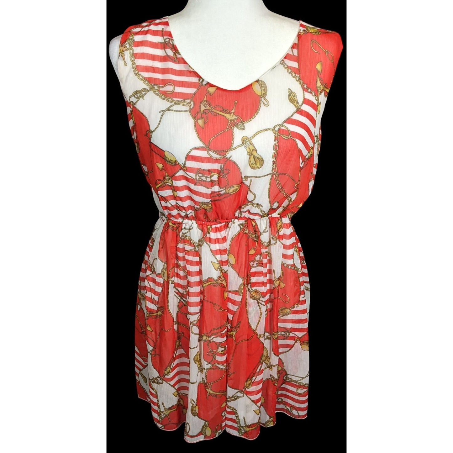 Madam Rage Red And White Dress With Anchor And Chain Accent Pattern