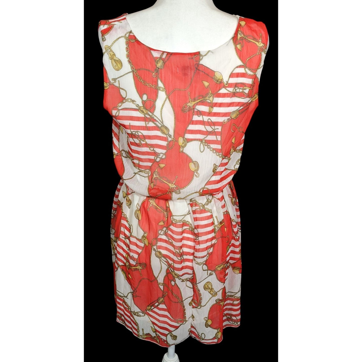 Madam Rage Red And White Dress With Anchor And Chain Accent Pattern