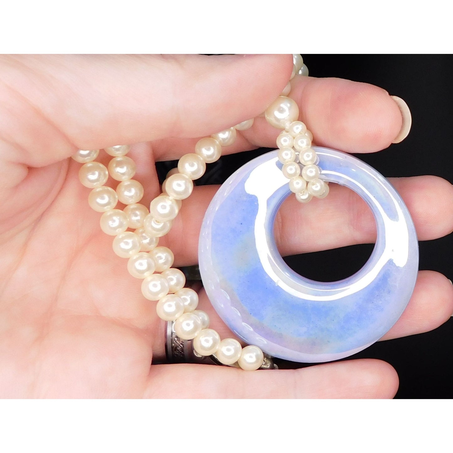 Ceramic Mermaidcore Purple Pendant Faux Pearl Beaded Necklace