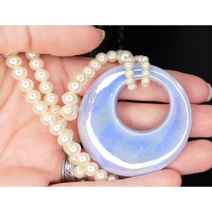 Ceramic Mermaidcore Purple Pendant Faux Pearl Beaded Necklace