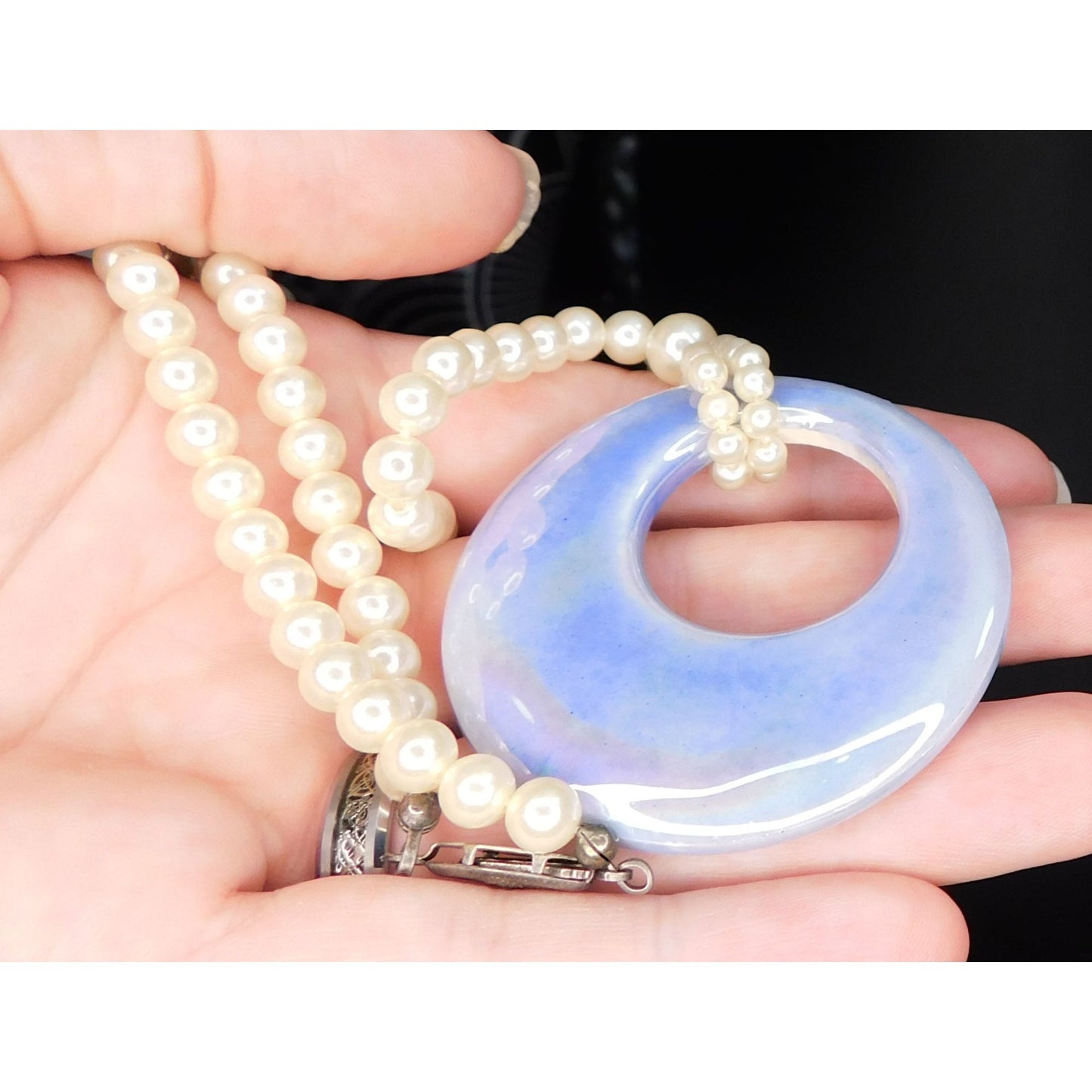 Ceramic Mermaidcore Purple Pendant Faux Pearl Beaded Necklace