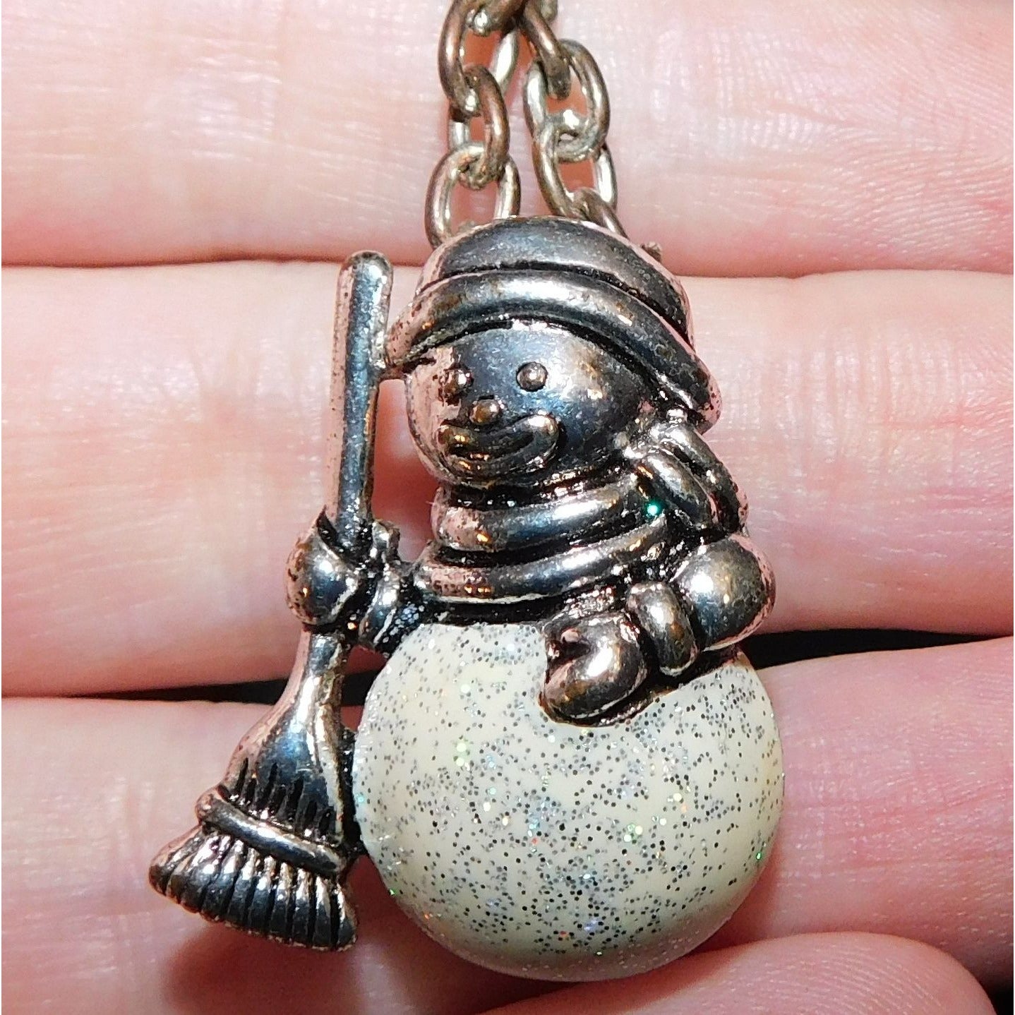 Vintage Silver Glitter Snowman Necklace/Brooch