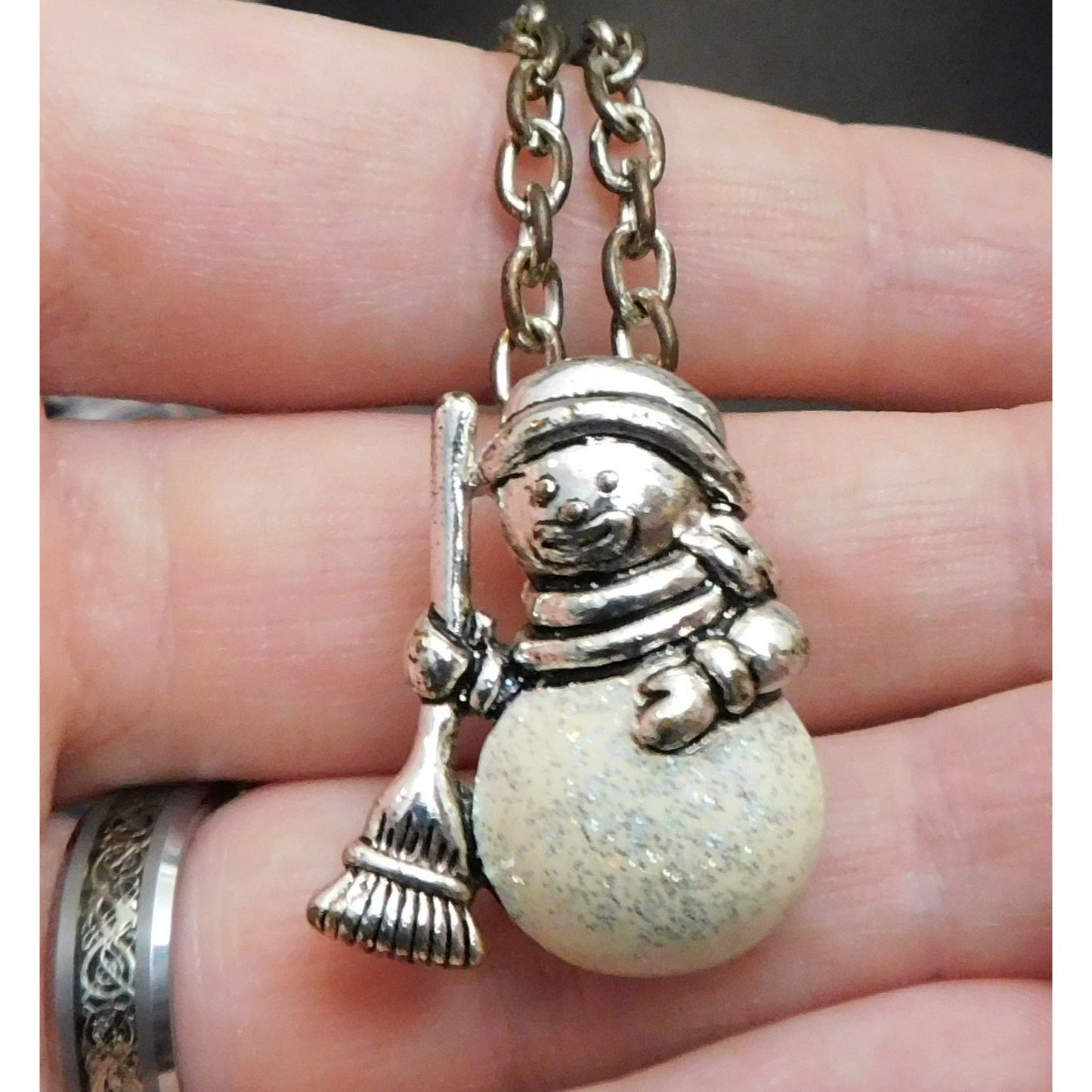Vintage Silver Glitter Snowman Necklace/Brooch
