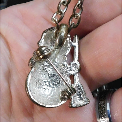 Vintage Silver Glitter Snowman Necklace/Brooch