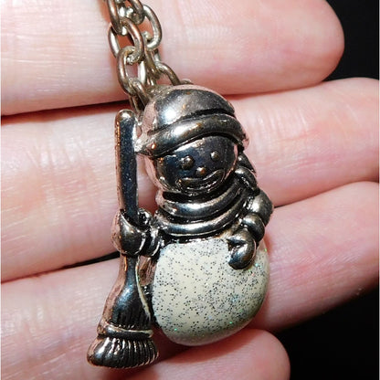 Vintage Silver Glitter Snowman Necklace/Brooch