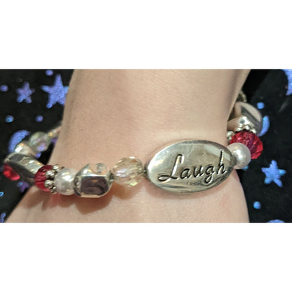 Silver Live Laugh Love Heart Beaded Bracelet