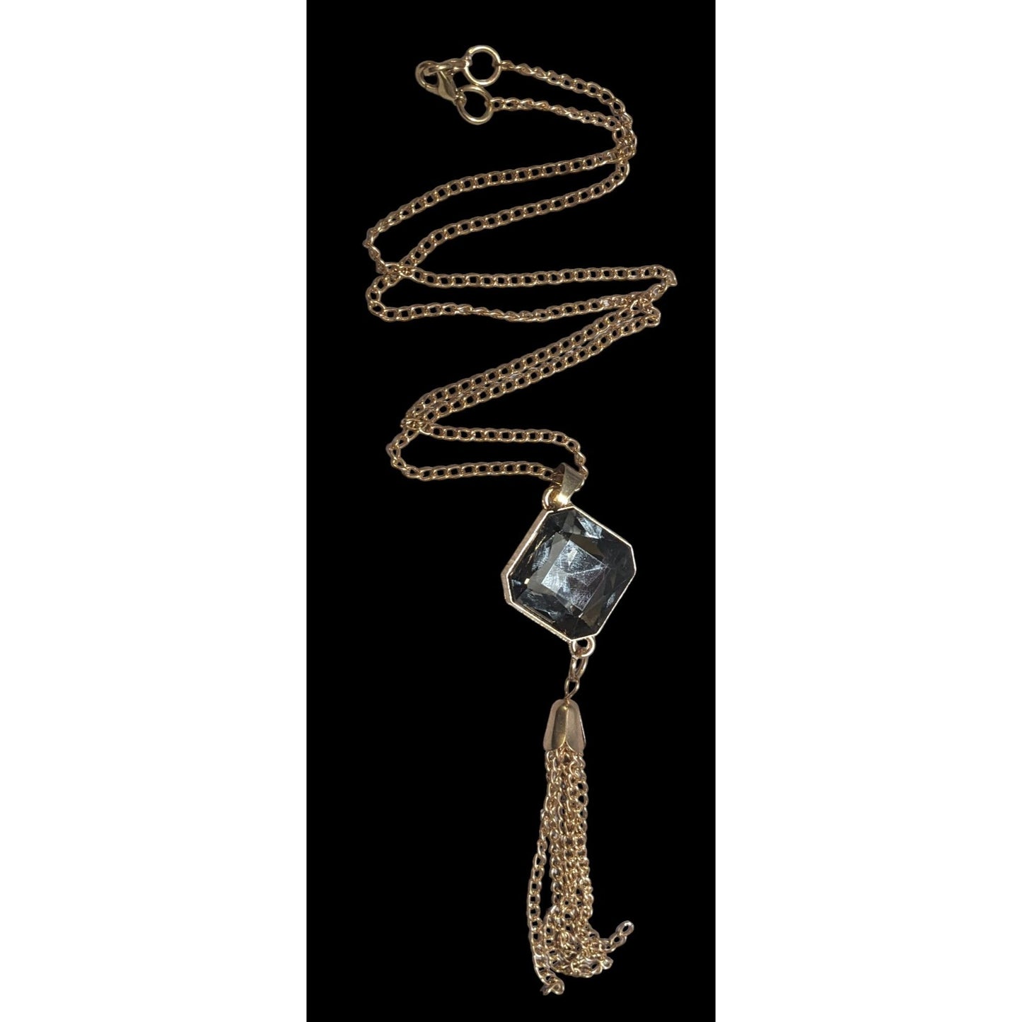 Gold Chain Necklace With Crystal Pendant & Tassel