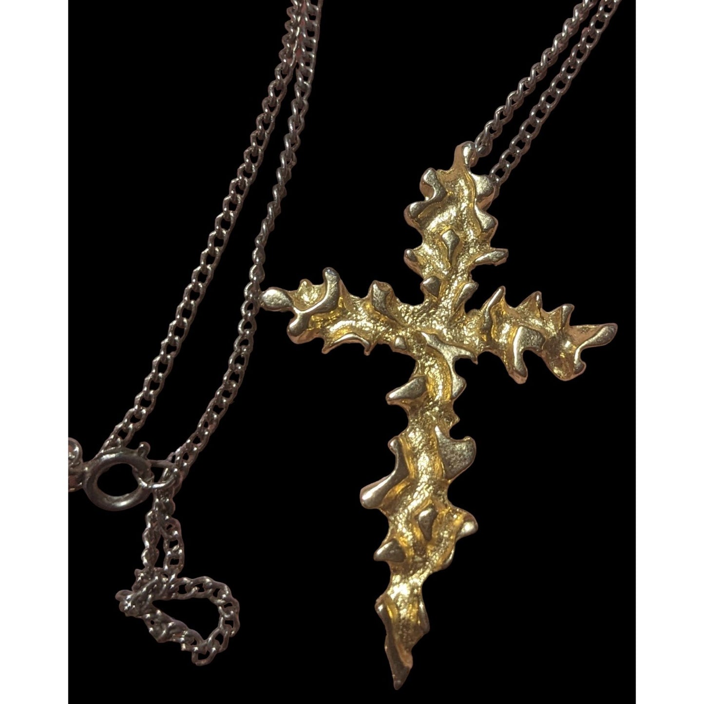 Abstract Gold Flame Cross Pendant Necklace