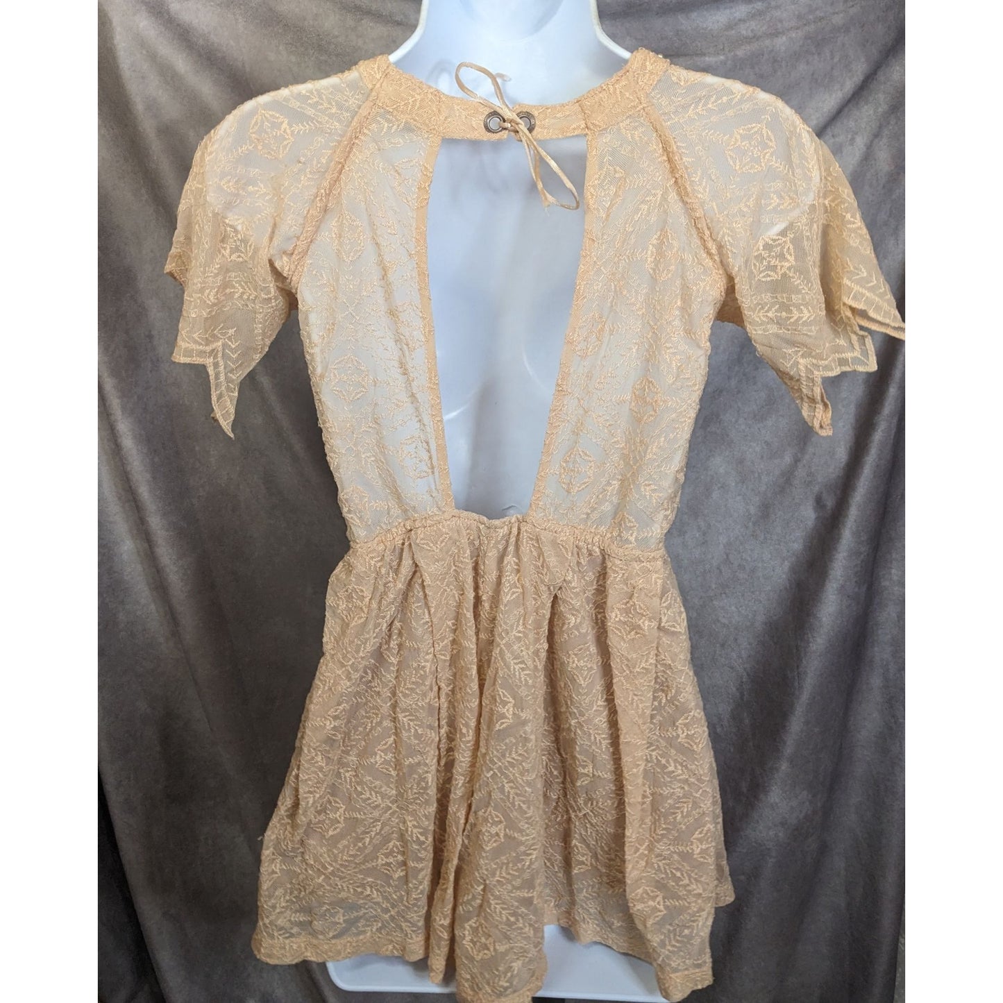 Monda Belle Beige Flapper Style Beaded Lace Romper