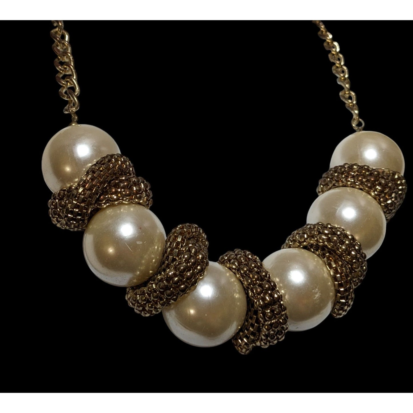 Chunky Glam Pearl Gold Chain Statement Necklace