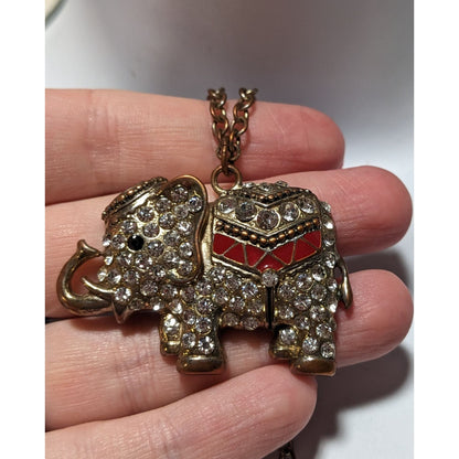 Vintage Bohemian Rhinestone Elephant Necklace