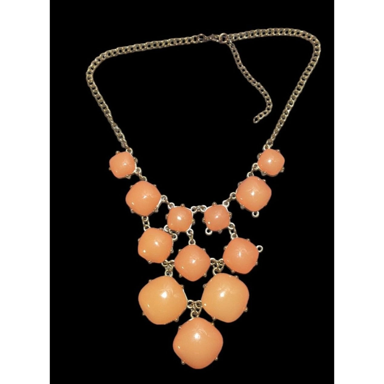 Peach Bubble Bib Statement Necklace With Gold Chain