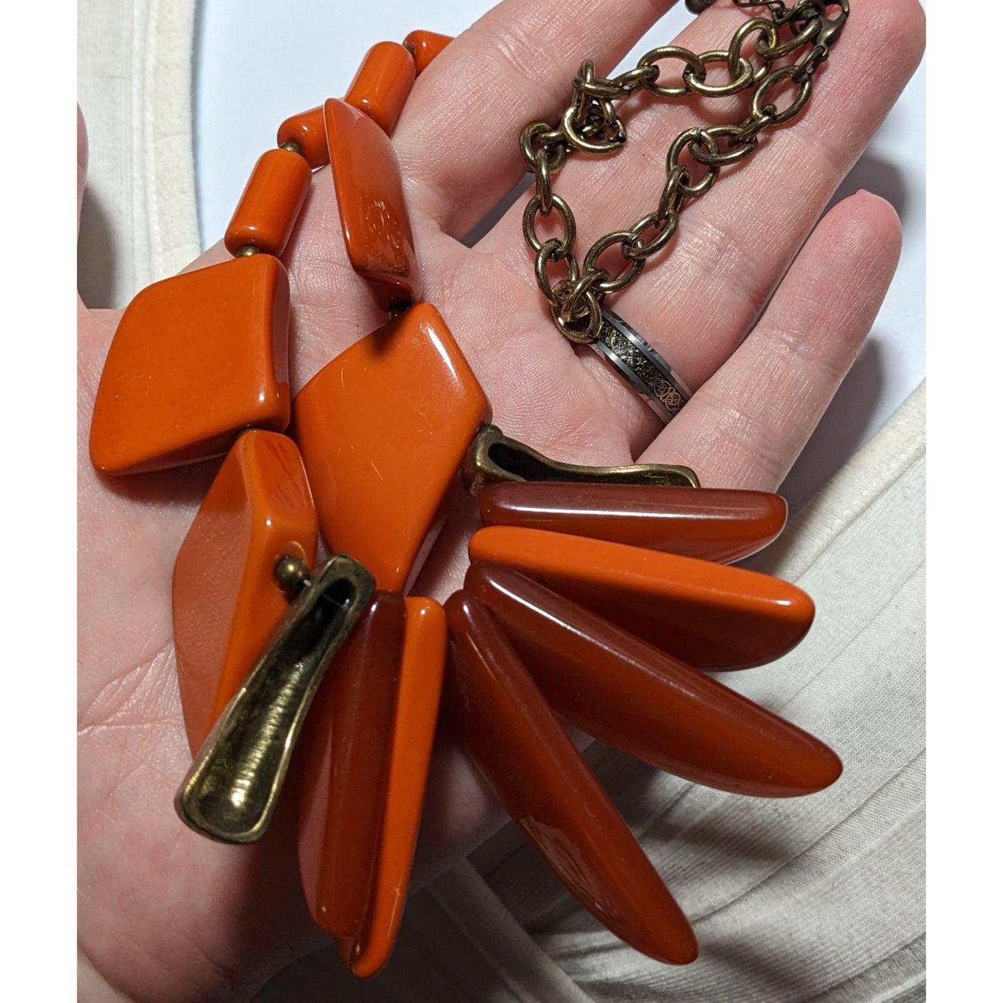 Vintage Chunky Orange Lucite Bib Necklace