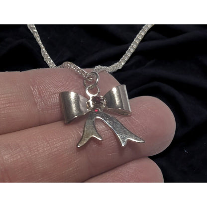 Silver Rhinestone Bow Necklace