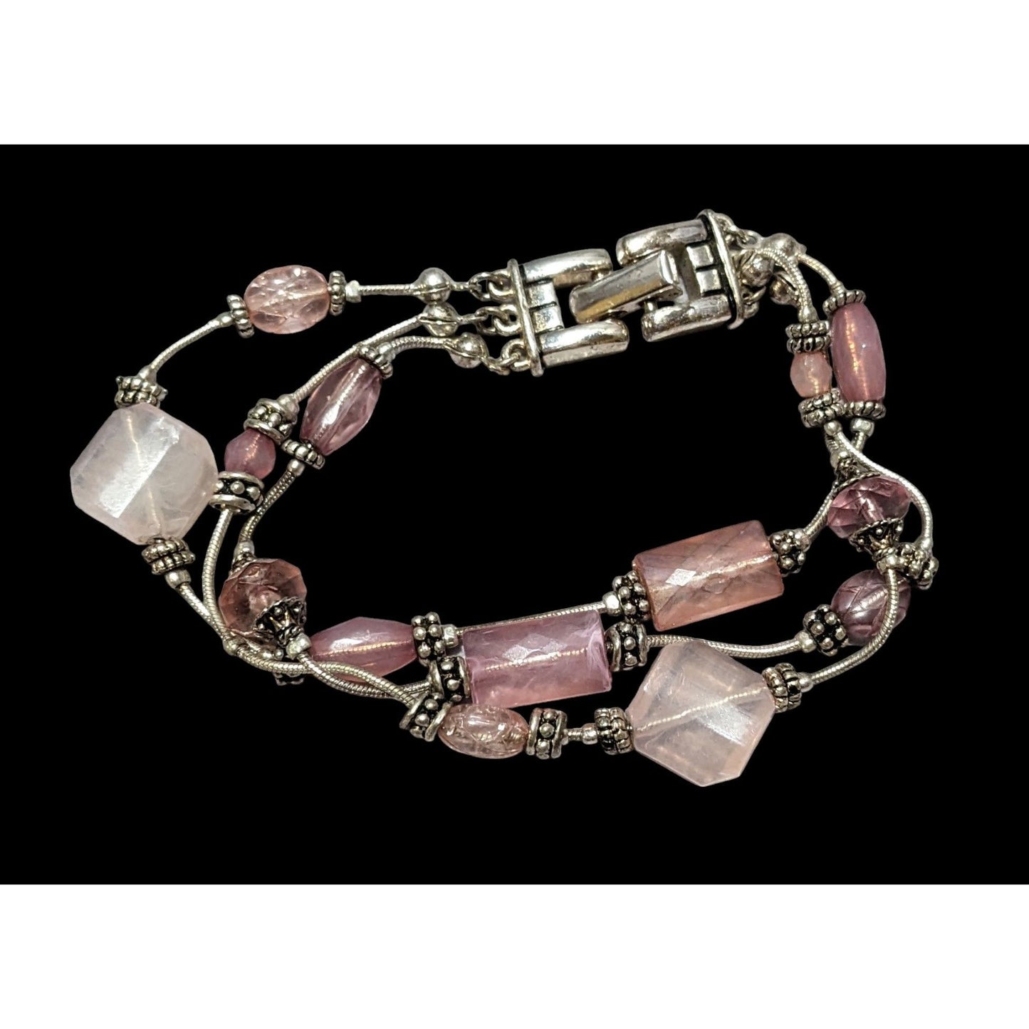 Pink And Silver Glass Beaded Bracelet