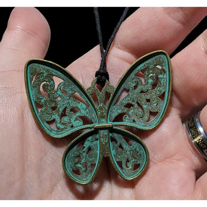 Steampunk Antiqued Butterfly Pendant Necklace