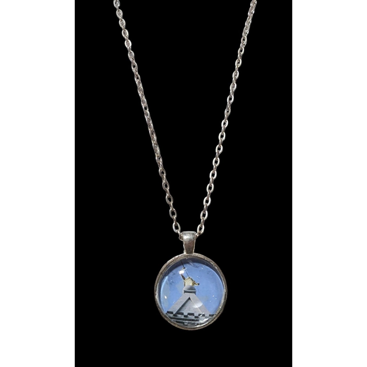 Blue And White Statue Photo Pendant Necklace