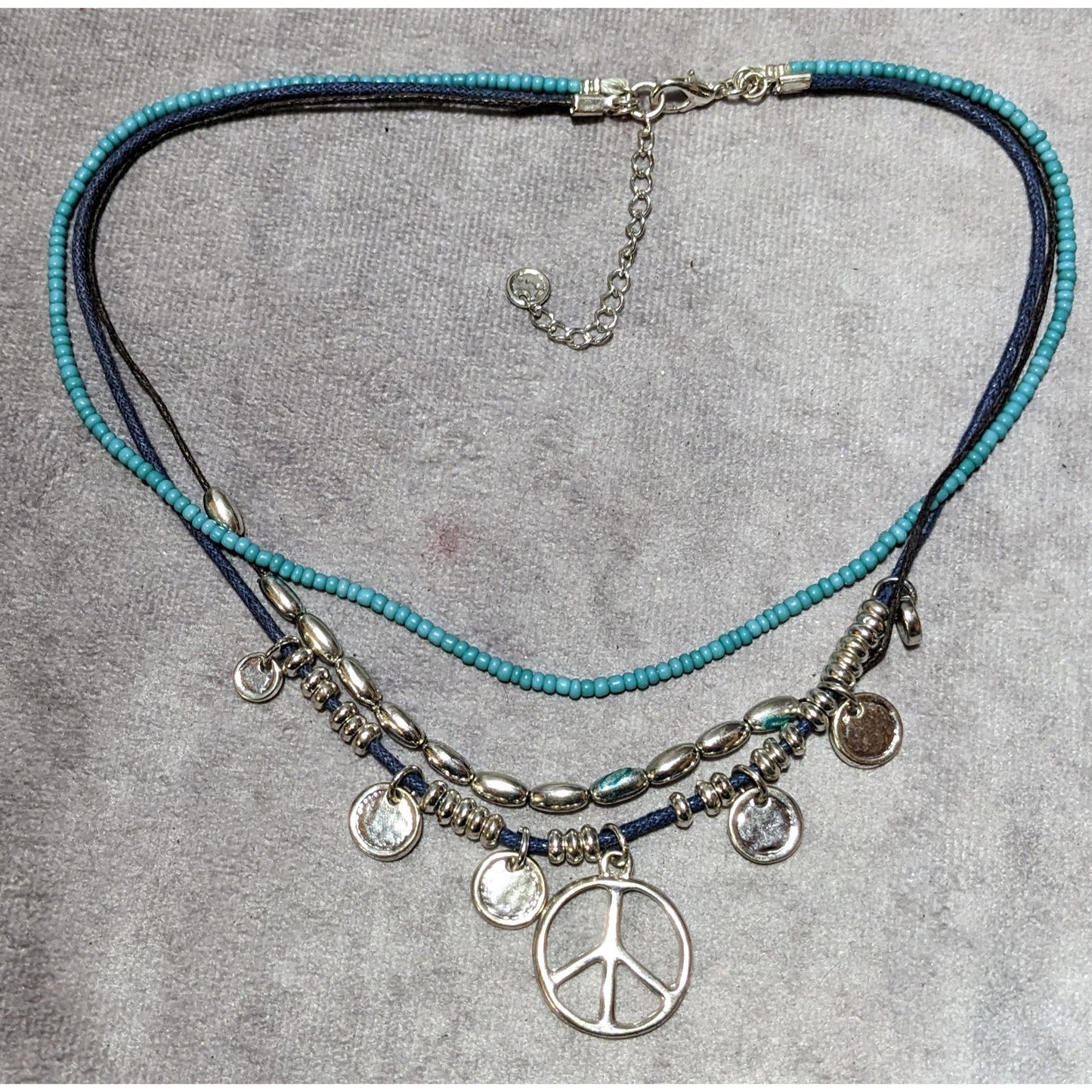 Bohemian Beaded Multilayer Peace Charm Necklace