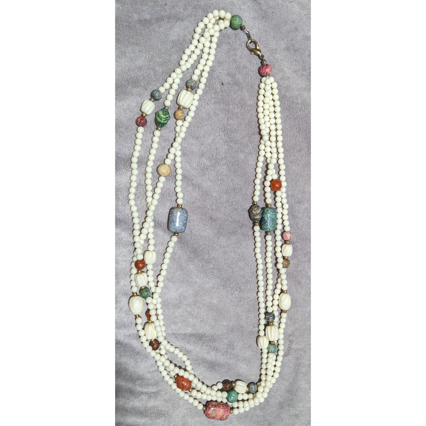 Vintage White And Rainbow Beaded Lucite Necklace