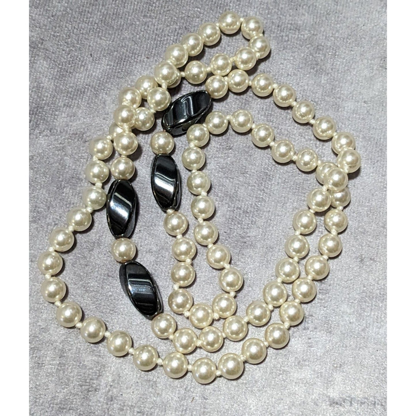 Glass Pearl Hematite Accent Beaded Necklace