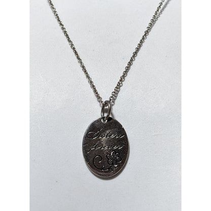 Sisters Forever Silver Floral Pendant Necklace