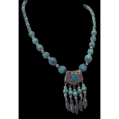 Bohemian Style Turquoise Feather Tassel Necklace