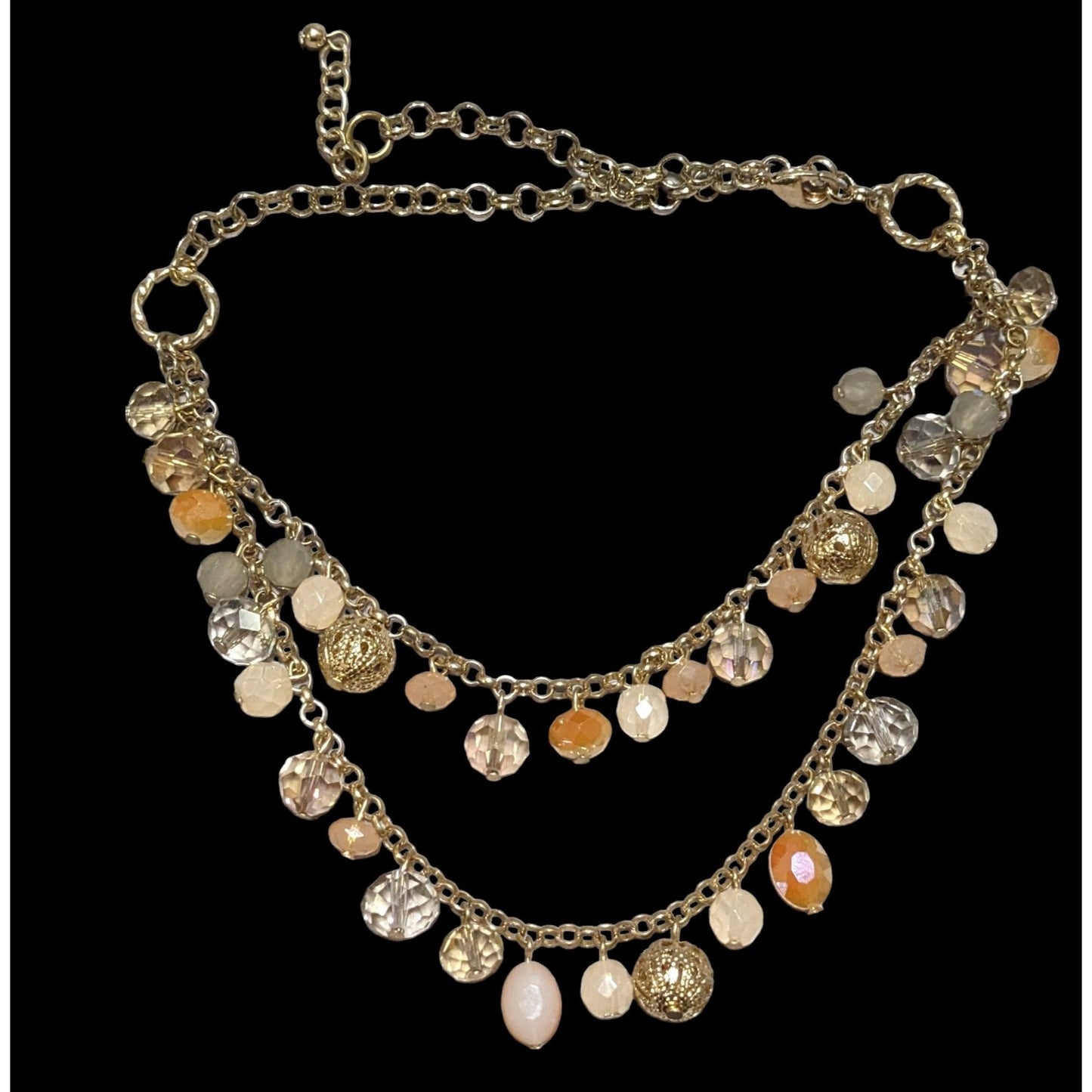 Peach And Gold Multilayer Beaded Necklace