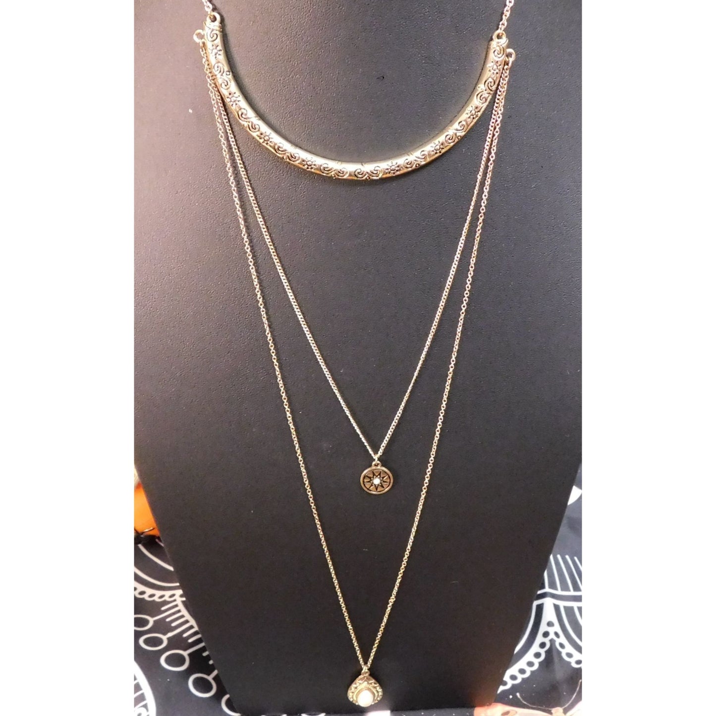 Celestial Goddess Gold Tone Multilayer Necklace
