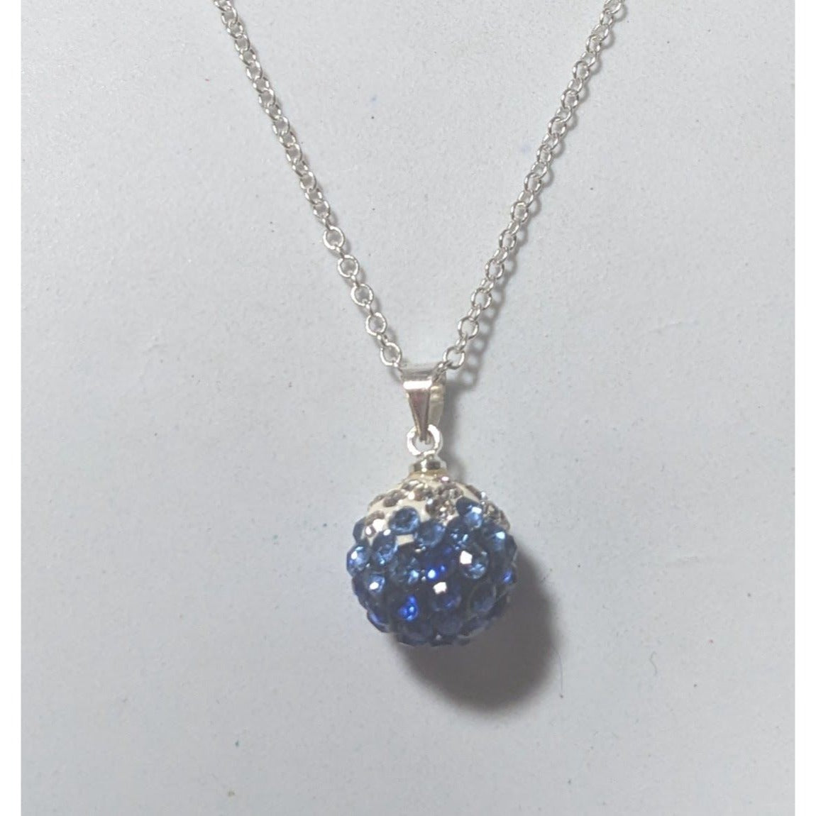 Sterling Blue And White Rhinestone Pendant Necklace