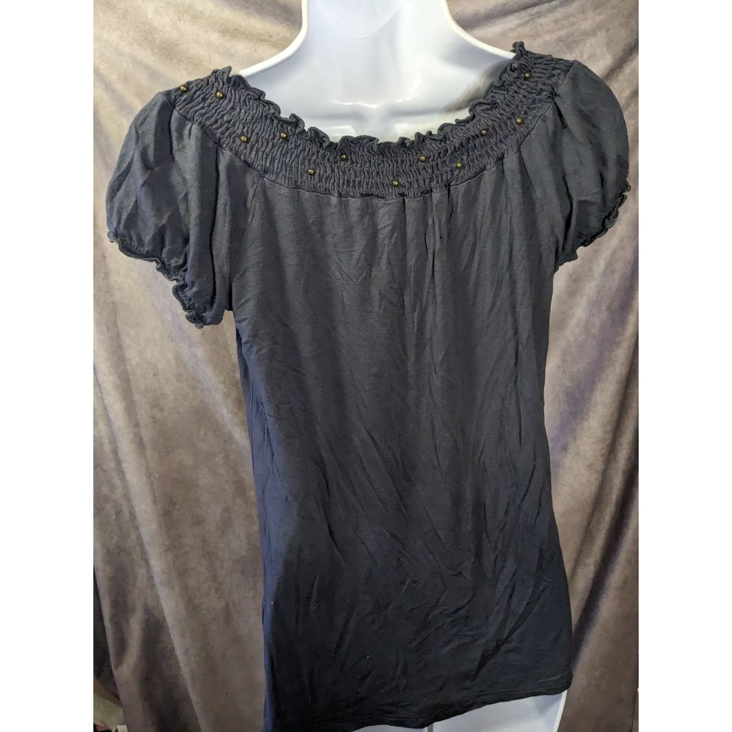 Julie's Closet Blue Studded Peasant Top