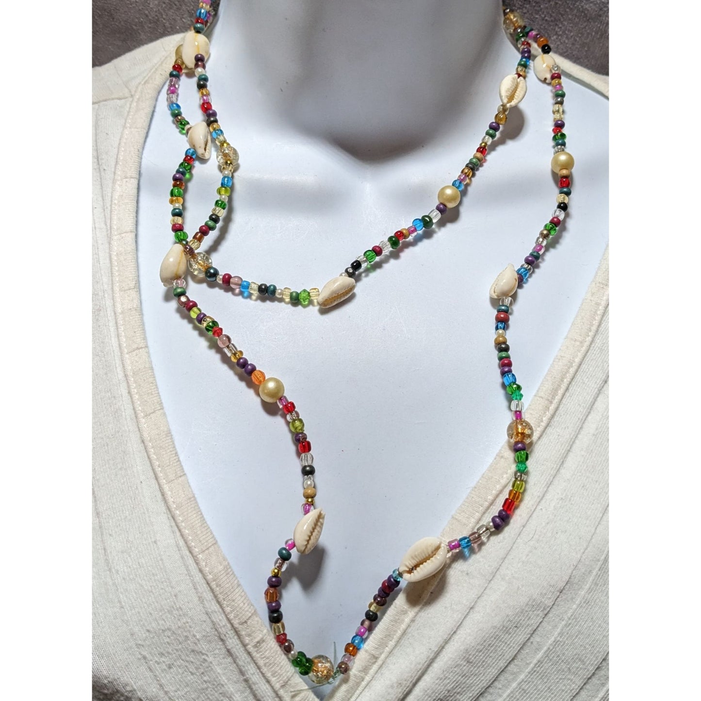 Rainbow Beaded Shell Necklace