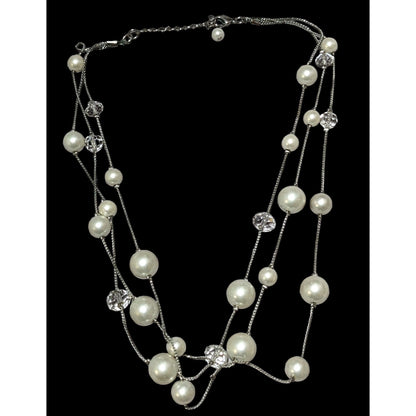 Silver Faux Pearl Multilayer Beaded Floating Necklace