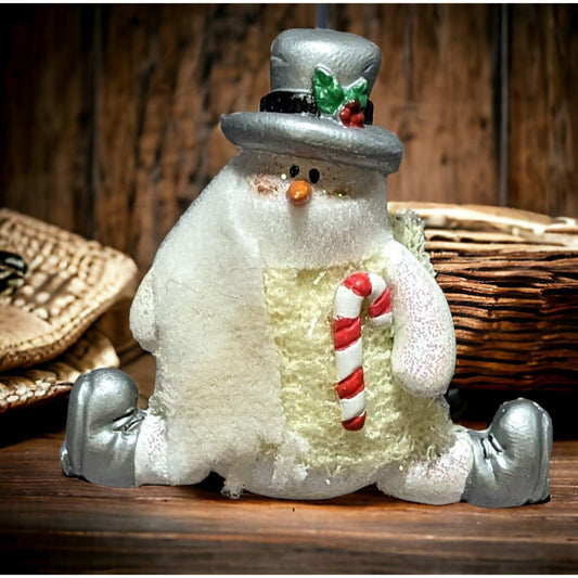 Silver Sitting Snowman Brooch