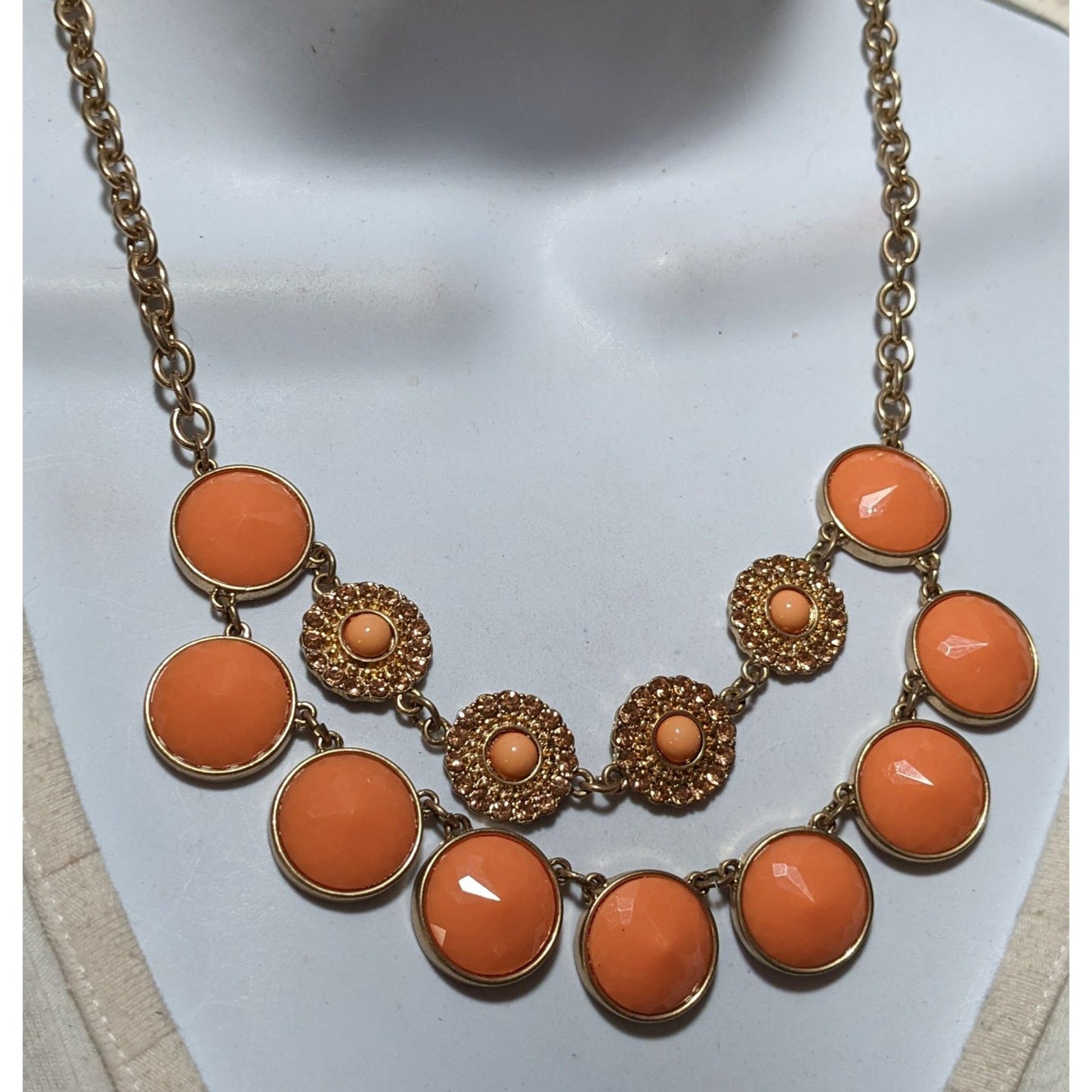 Y2K Orange Multilayer Gemmed Statement Necklace