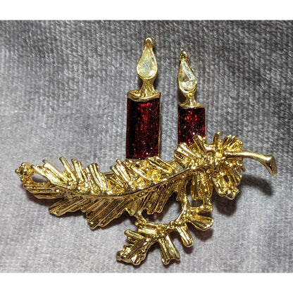 Vintage Holiday Candle Brooch